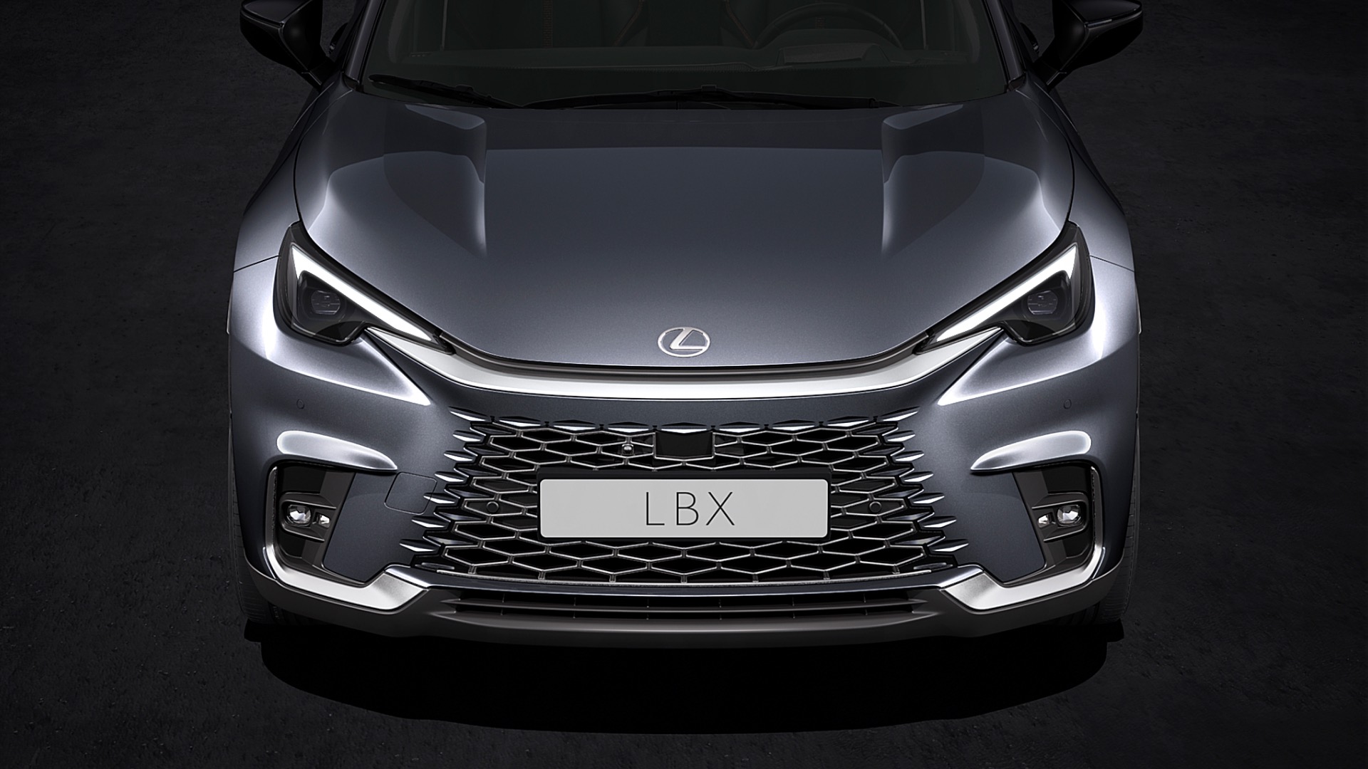Front bonnet and spindle grille of the Lexus LBX prototype.